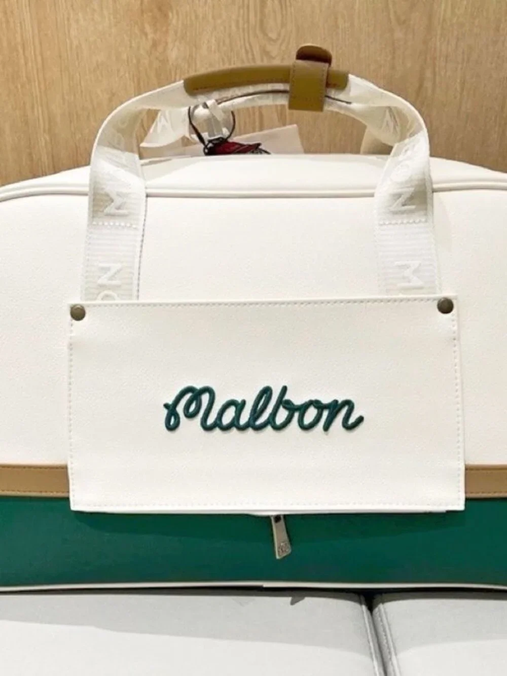 Malbon Golf Green White Travel Duffle Bag Weekender Carry-On Shoulder Strap